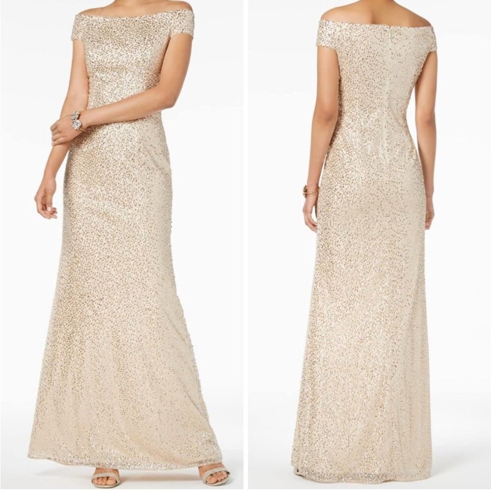 Adrianna Papell Sequin Off-the-shoulder Long gown NWT